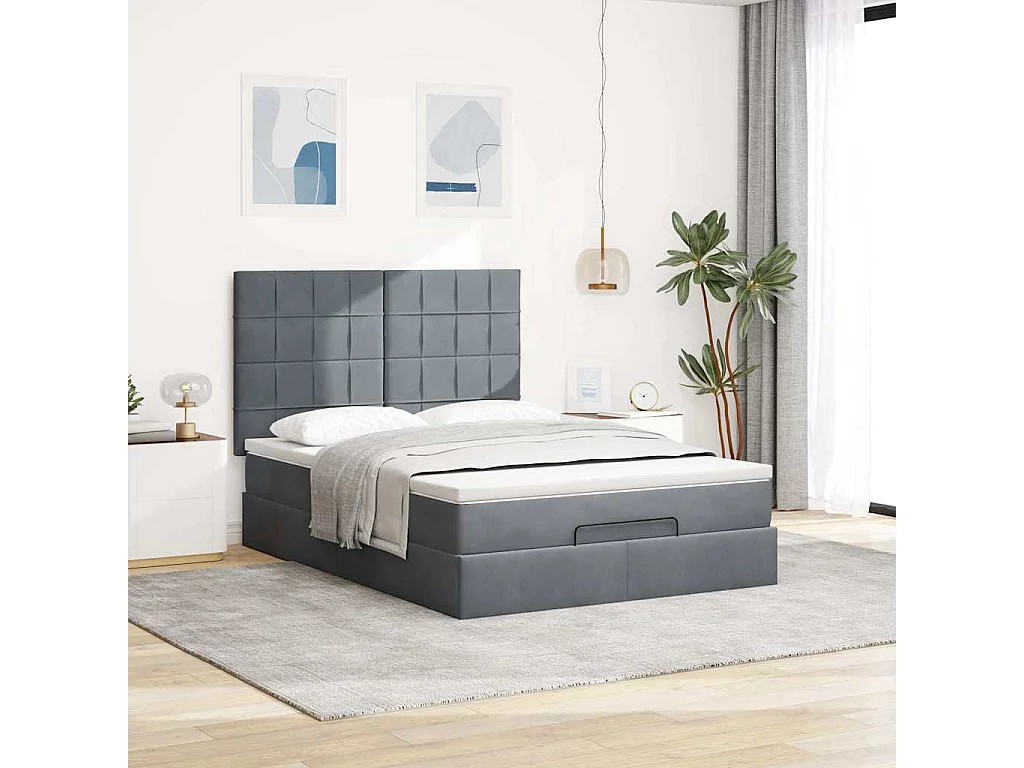 Cadre de lit ottoman avec matelas gris foncé 140x200 cm velours