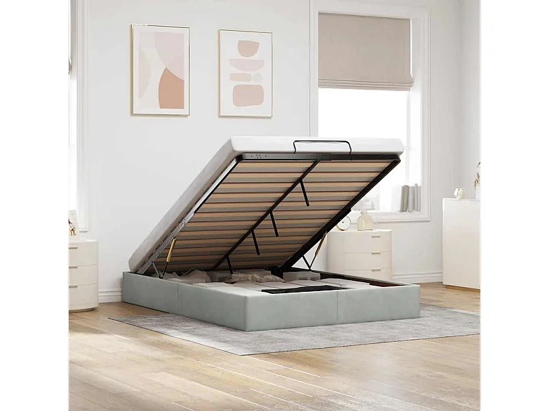 Ottoman-Bett ohne Matratze Hellgrau 140x190 cm Samt