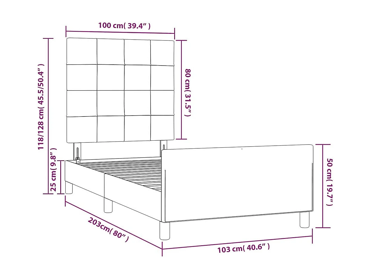 Cadre de lit sans matelas gris clair 100x200 cm tissu
