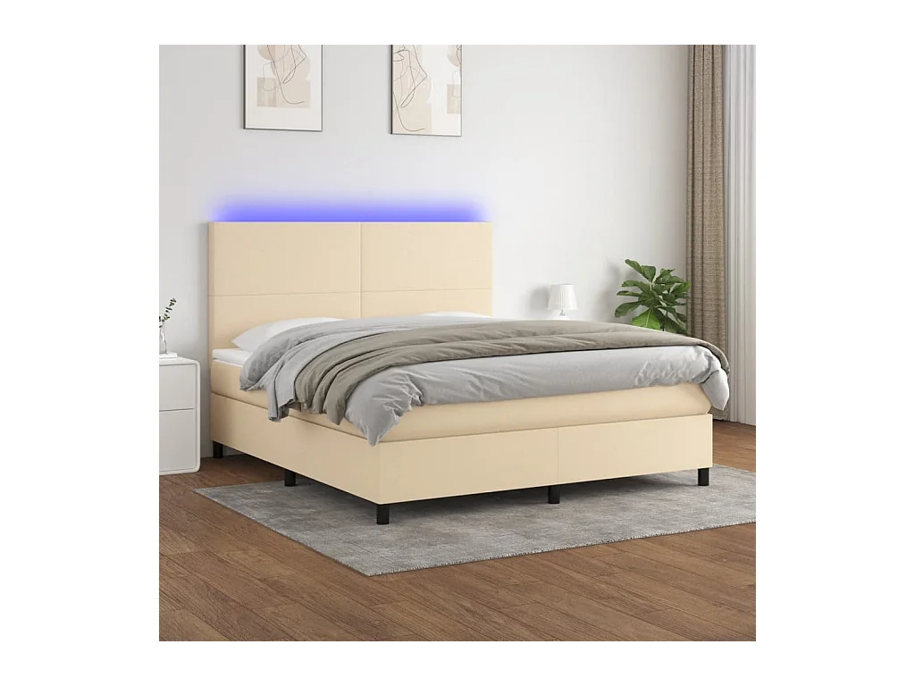 Sommier à lattes de lit et matelas et LED Crème 180x200cm Tissu