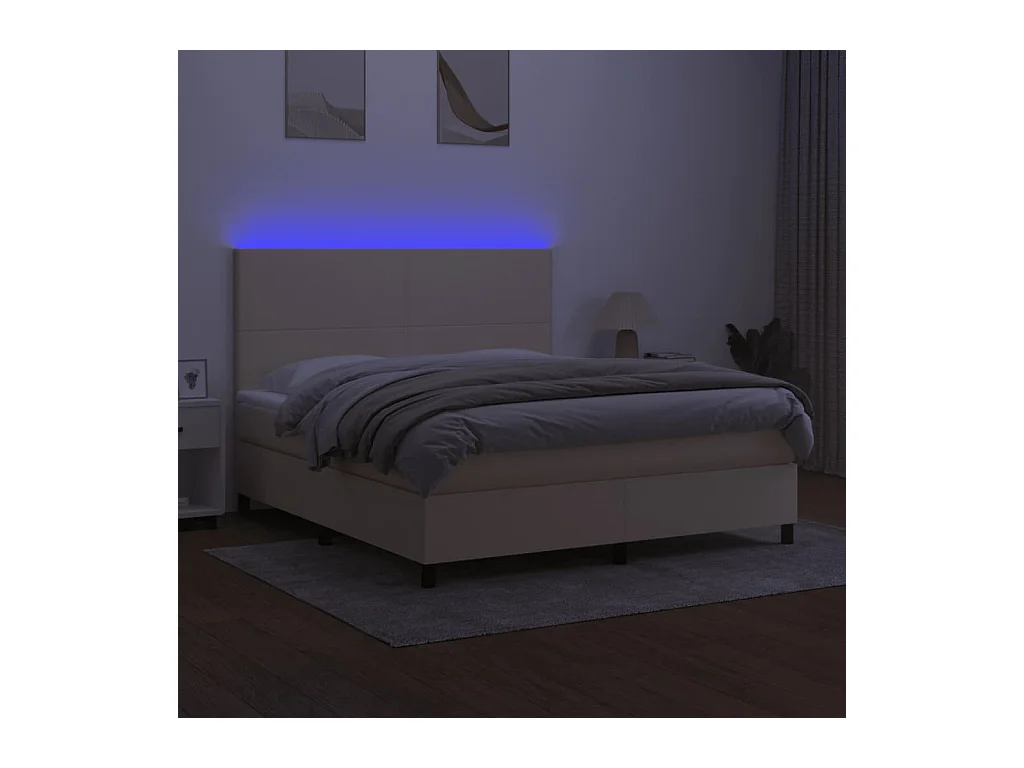 Sommier à lattes de lit et matelas et LED Crème 180x200cm Tissu
