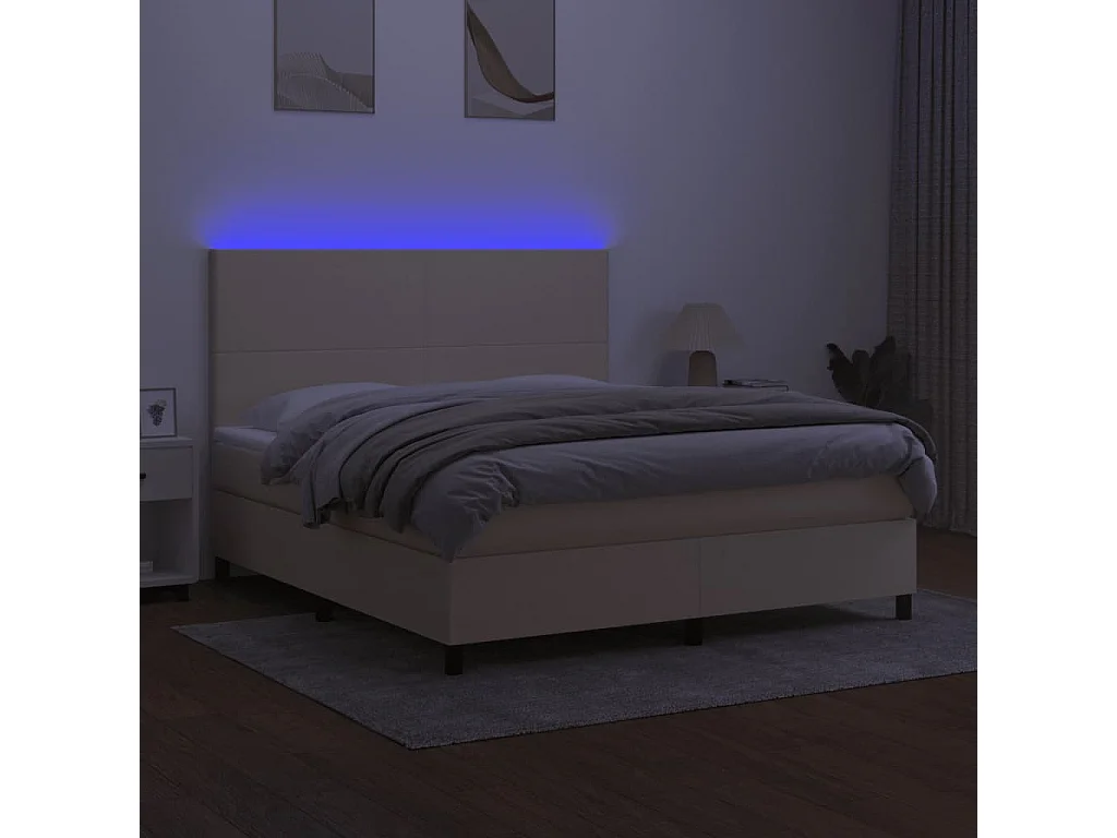 Sommier à lattes de lit et matelas et LED Crème 180x200cm Tissu