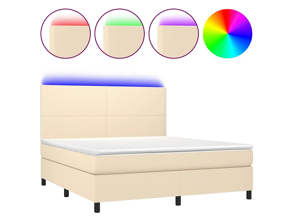 Sommier à lattes de lit et matelas et LED Crème 180x200cm Tissu