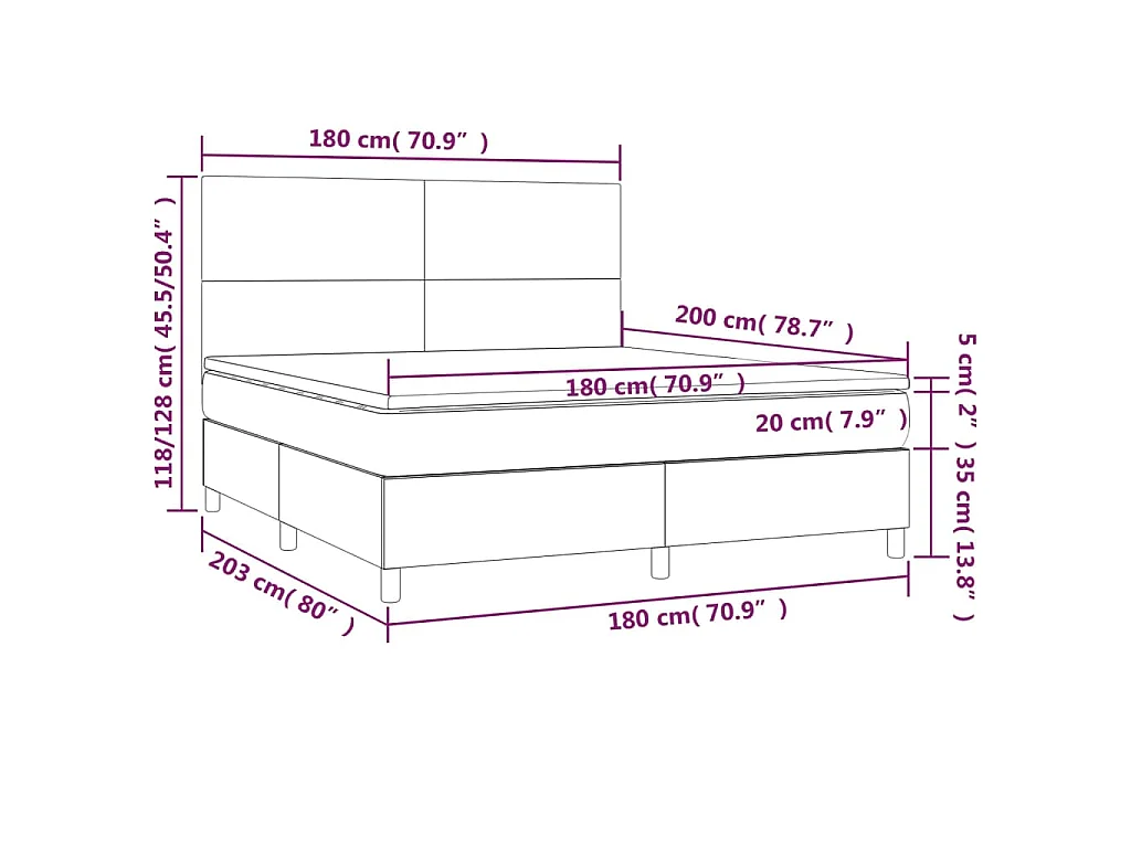 Sommier à lattes de lit et matelas et LED Crème 180x200cm Tissu