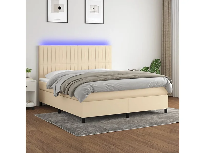 Boxspring met matras en LED stof crèmekleurig 180x200 cm