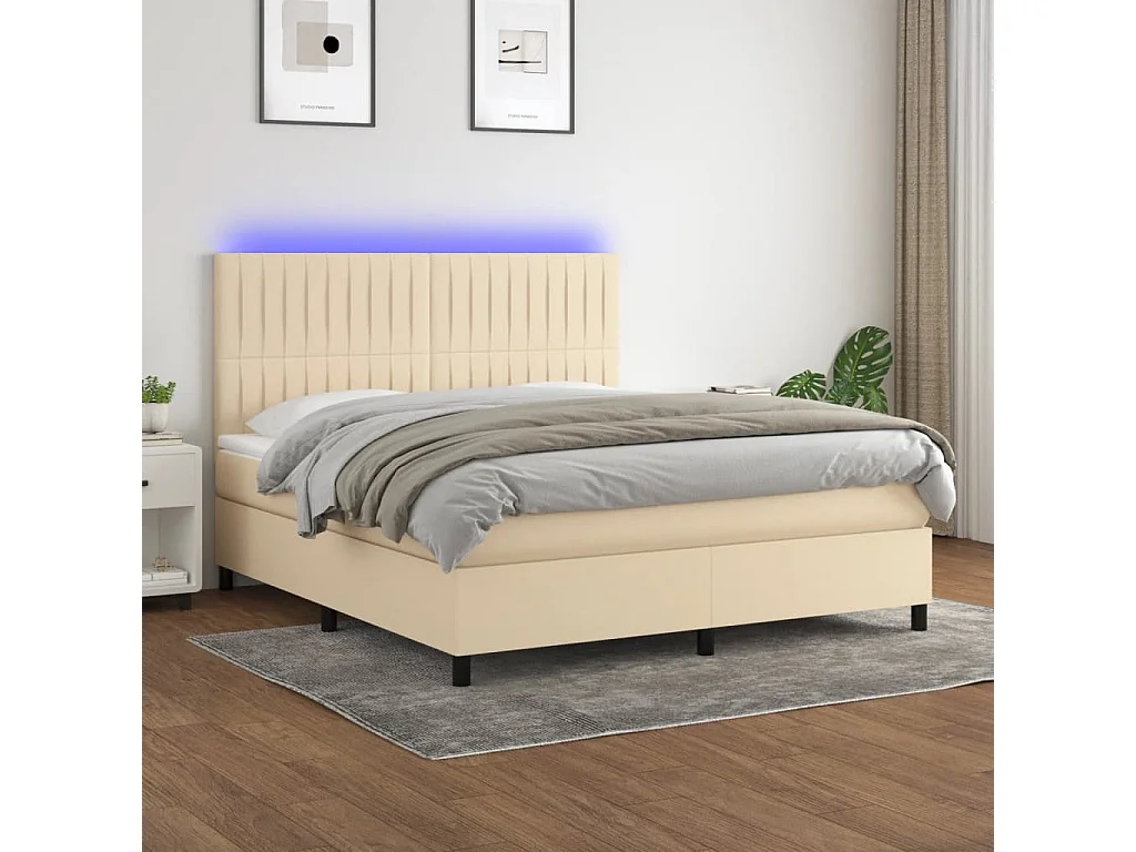 Sommier à lattes de lit et matelas et LED Crème 180x200cm Tissu