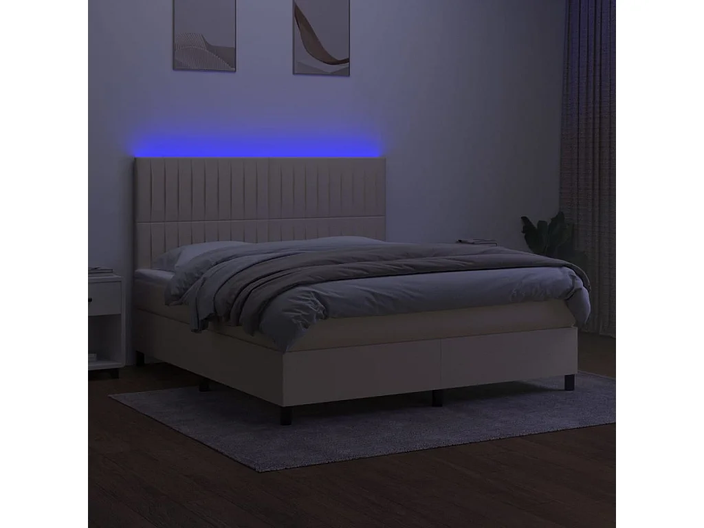 Sommier à lattes de lit et matelas et LED Crème 180x200cm Tissu