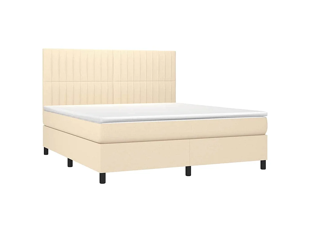 Sommier à lattes de lit et matelas et LED Crème 180x200cm Tissu