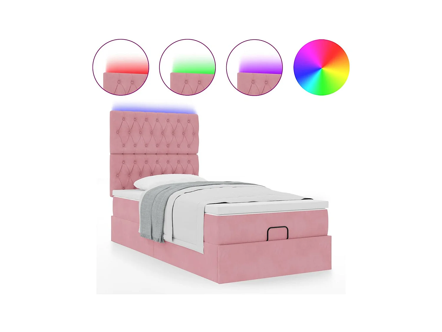Ottoman-Bett mit Matratzen & LEDs Rosa 90x200 cm Samt