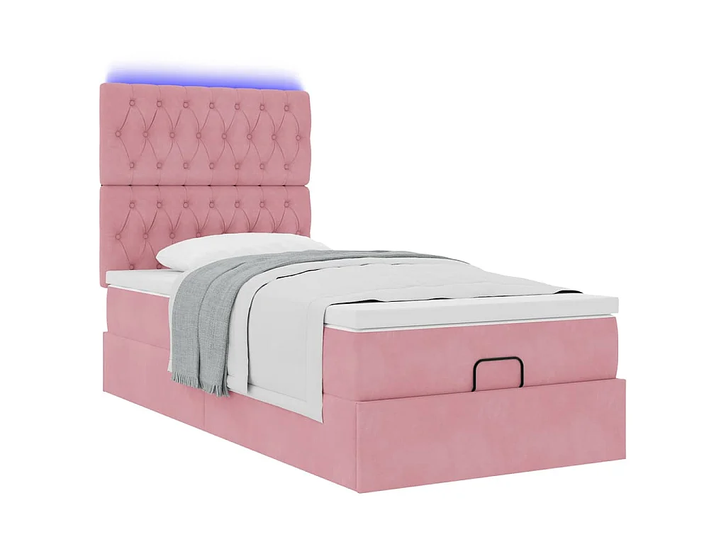 Ottoman-Bett mit Matratzen & LEDs Rosa 90x200 cm Samt