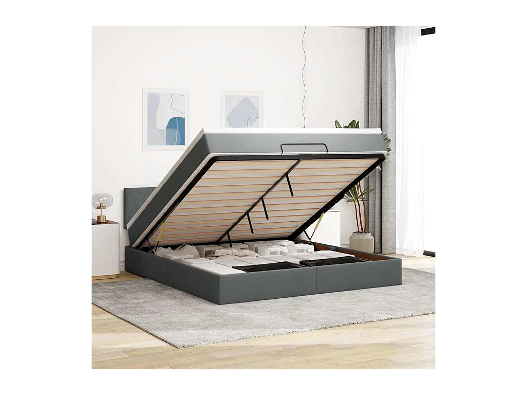 Cadre de lit ottoman avec matelas gris foncé 180x200 cm tissu