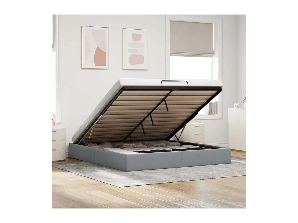 Ottoman-Bett ohne Matratze Hellgrau 160x200 cm Stoff