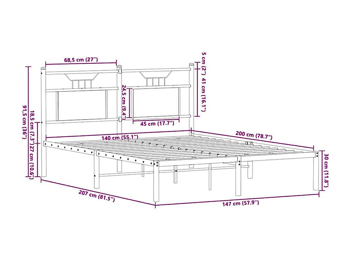 Estructura de cama sin colchón madera roble Sonoma 140x200 cm