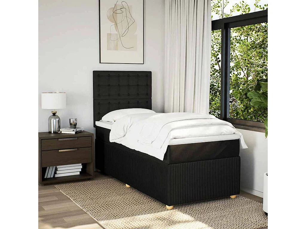 Cama com molas/colchão 100x200 cm tecido preto