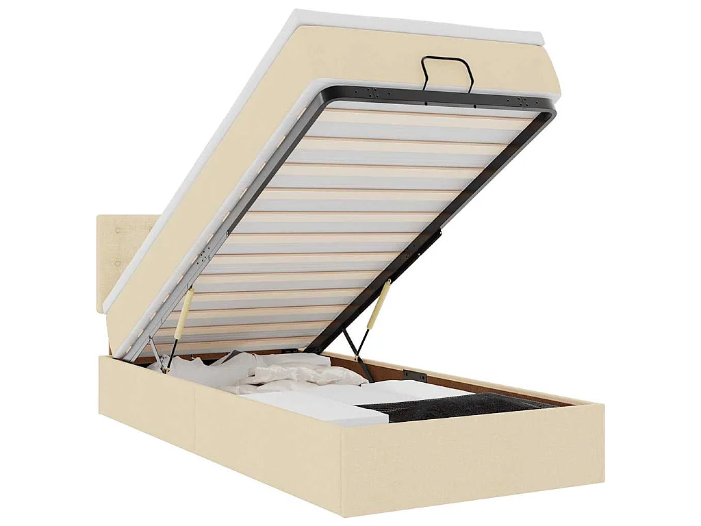 Lit ottoman avec matelas crème 90x200 cm tissu