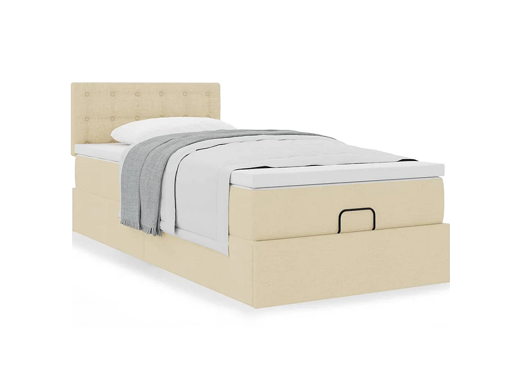 Lit ottoman avec matelas crème 90x200 cm tissu