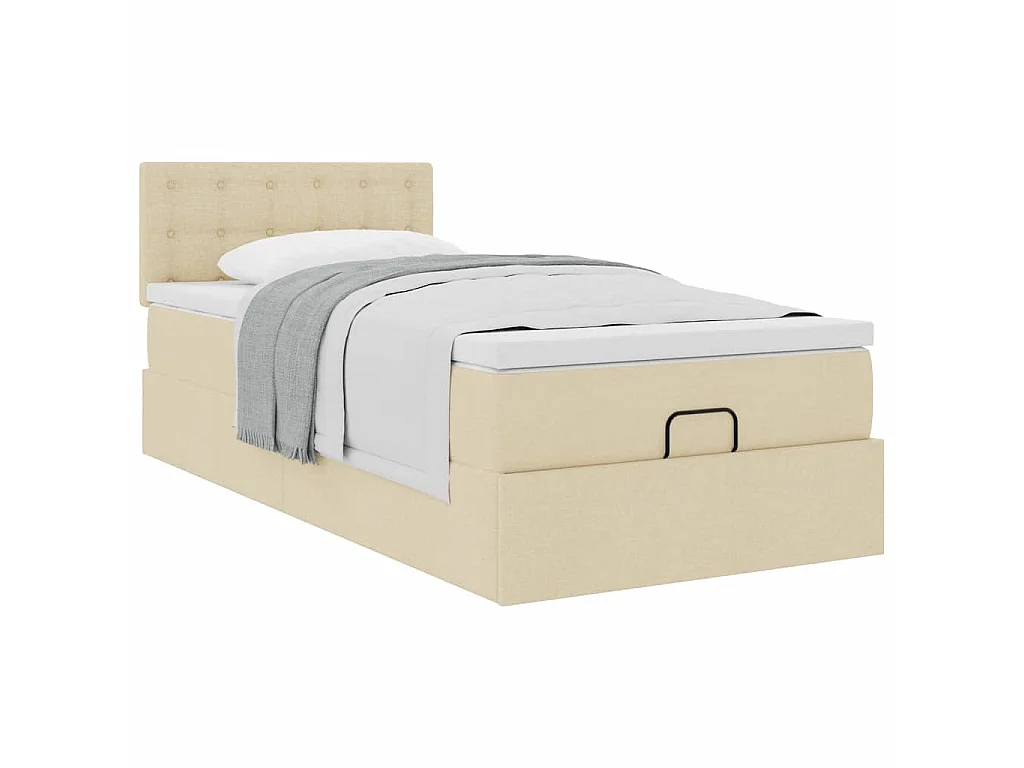Lit ottoman avec matelas crème 90x200 cm tissu