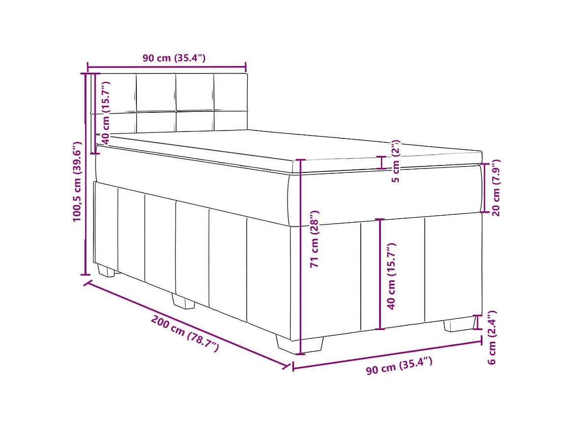 Boxspringbett mit Matratze Schwarz 90x200 cm Stoff