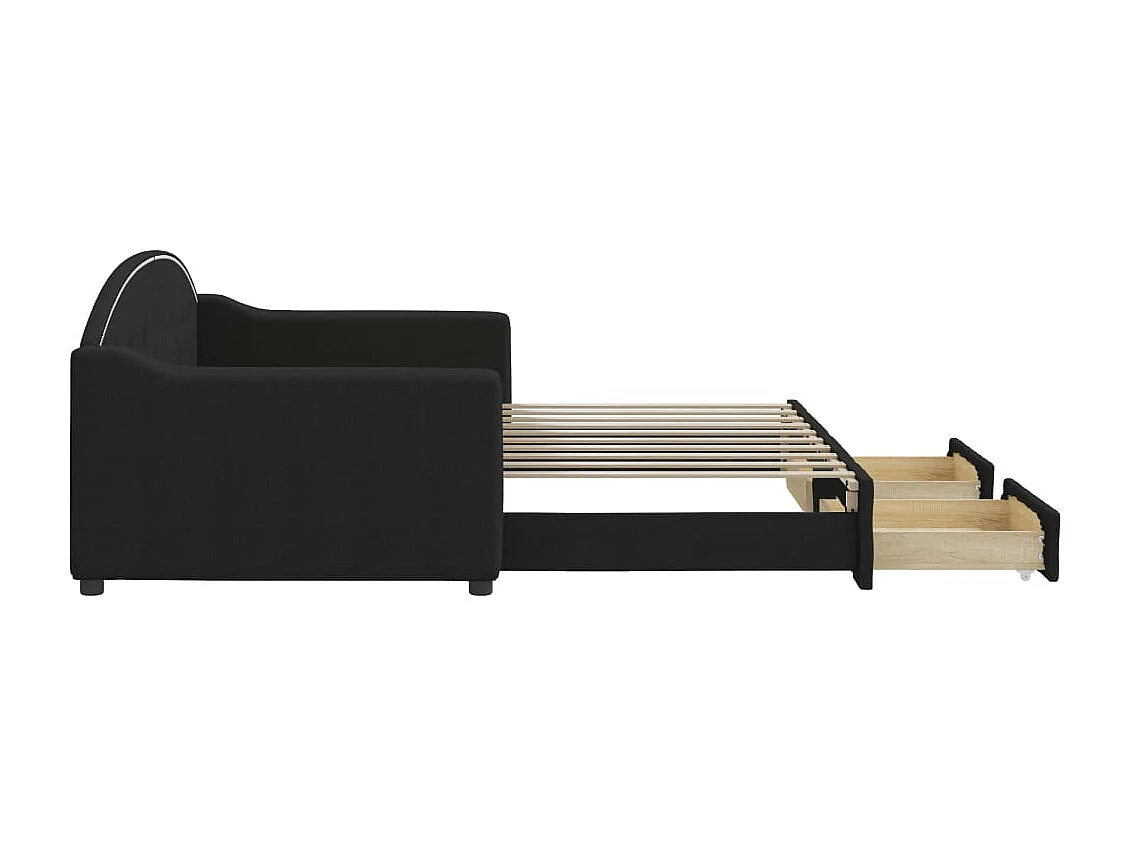 Tagesbett Ausziehbar mit Schubladen Schwarz 90x190 cm Stoff