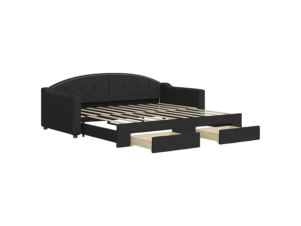 Slaapbank met onderschuifbed en lades 90x190 cm stof zwart