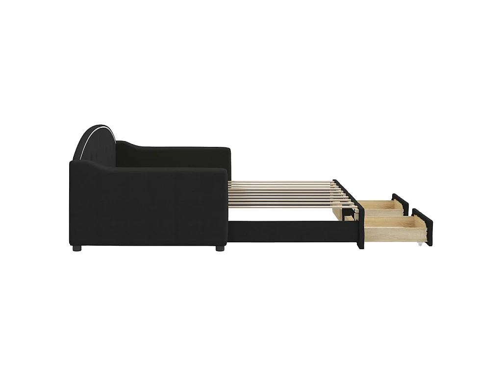 Slaapbank met onderschuifbed en lades 90x190 cm stof zwart