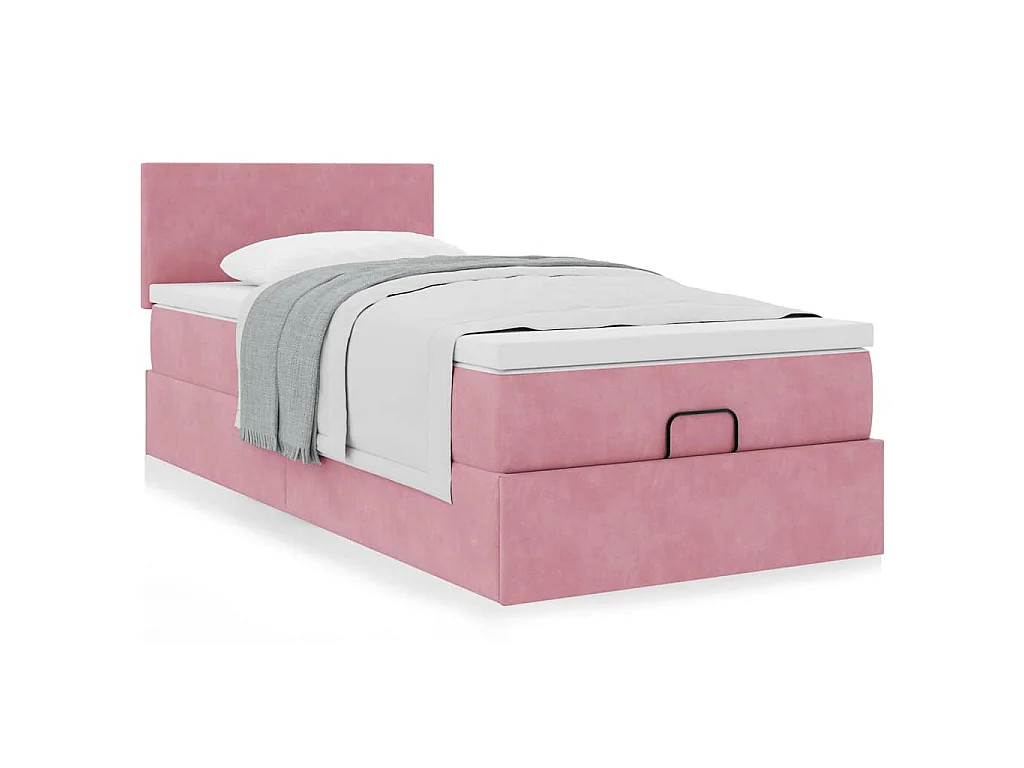 Cadre de lit ottoman avec matelas rose 90x190 cm velours