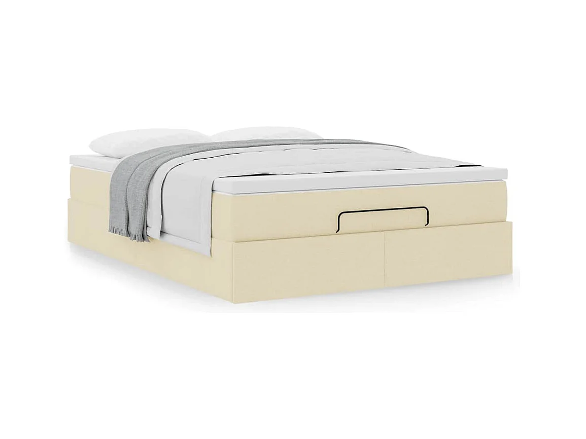 Cadre de lit ottoman avec matelas crème 140x200 cm tissu