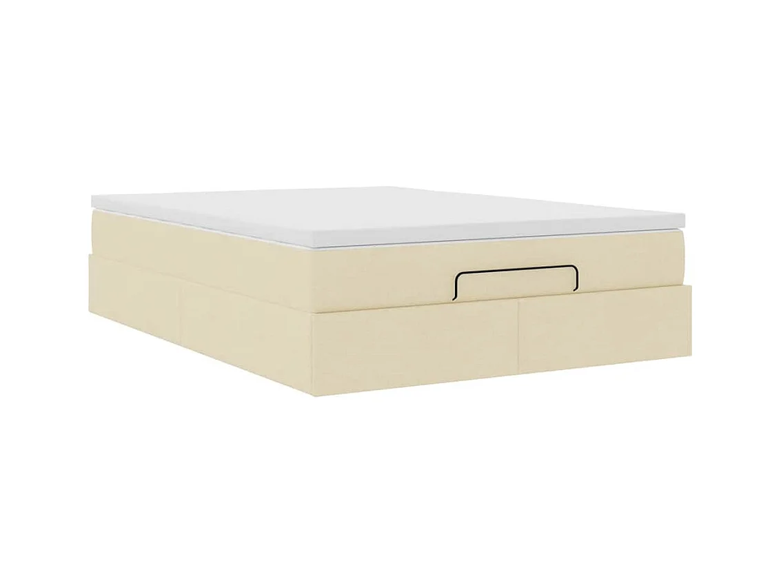 Cadre de lit ottoman avec matelas crème 140x200 cm tissu