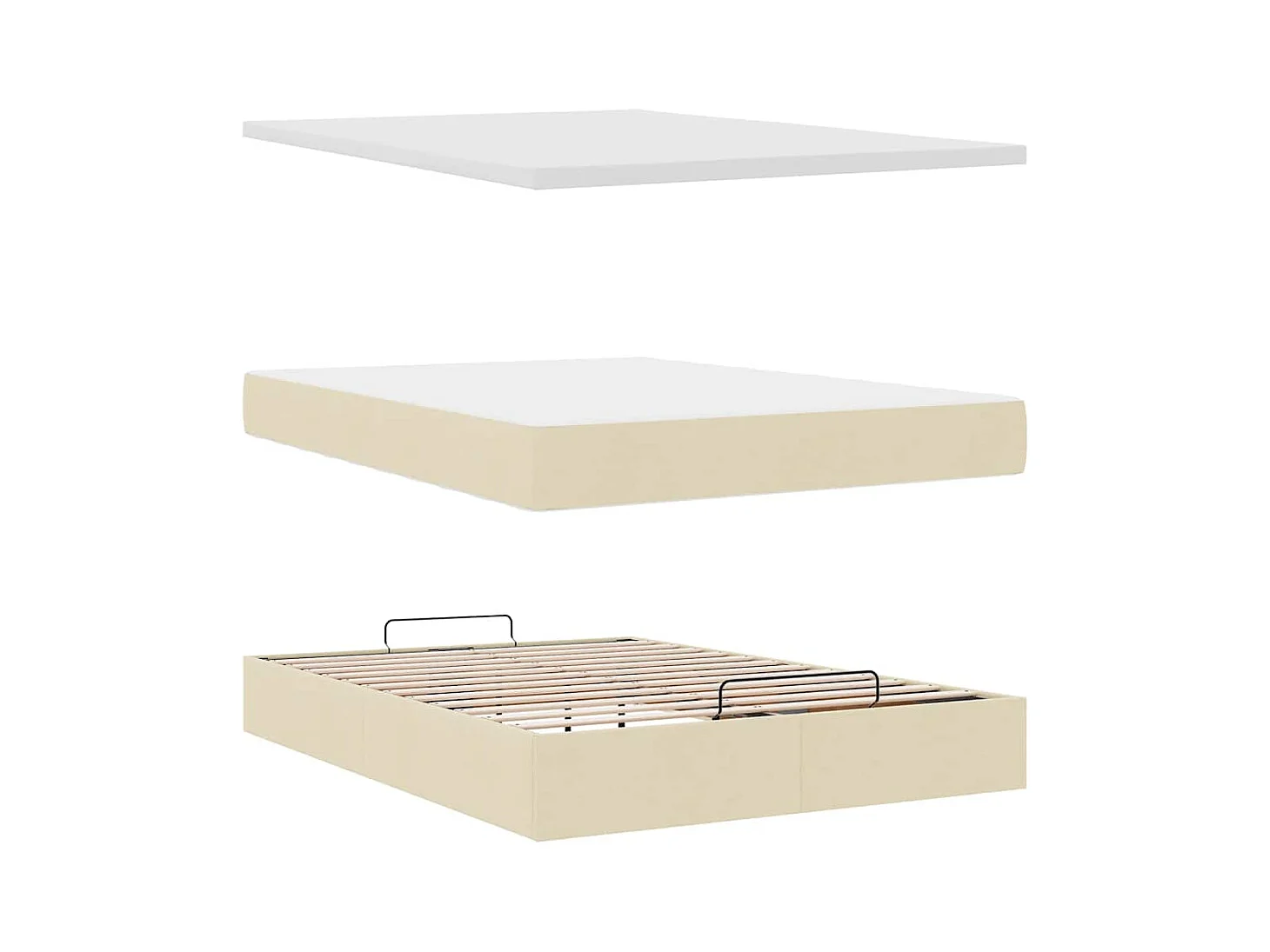 Cadre de lit ottoman avec matelas crème 140x200 cm tissu