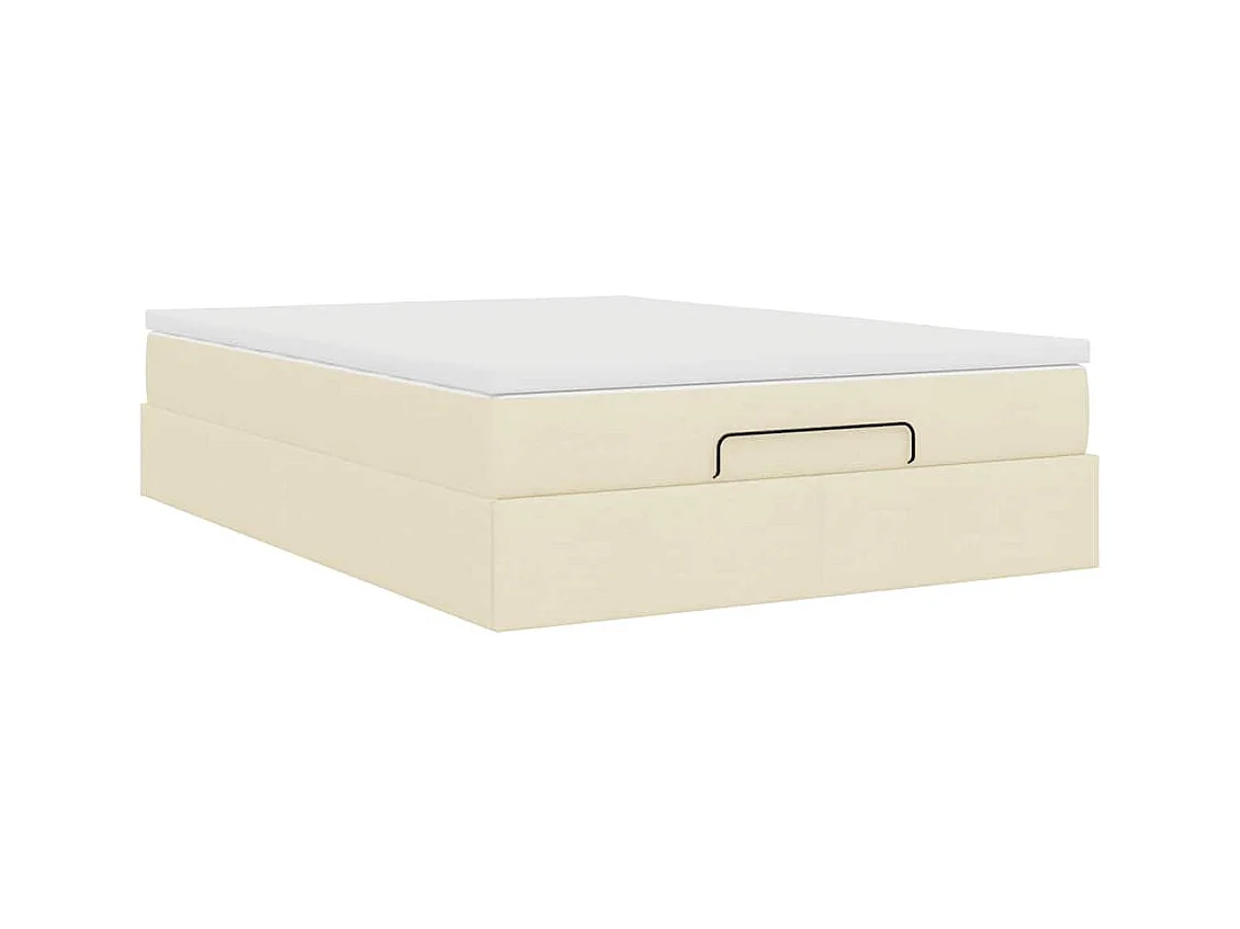 Cadre de lit ottoman avec matelas crème 140x200 cm tissu