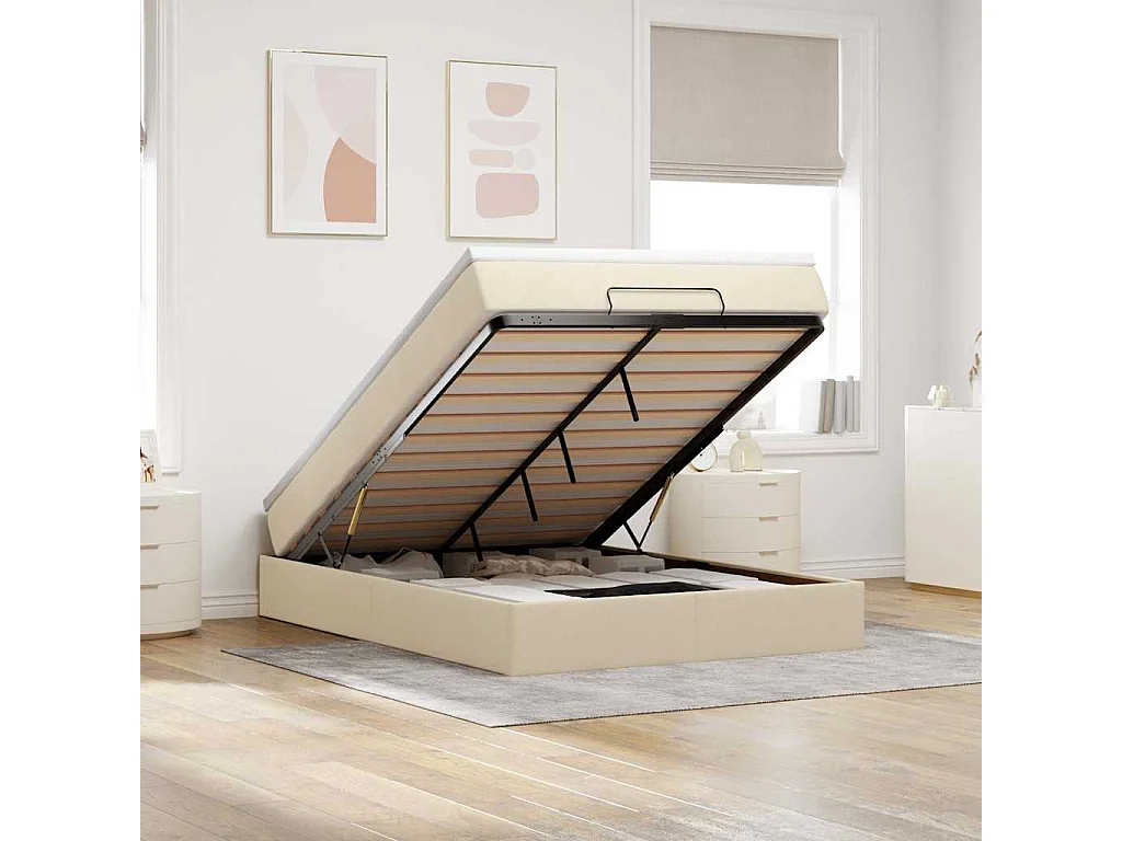 Ottoman-Bett mit Matratze Creme 140x200 cm Stoff