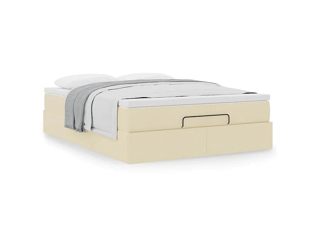 Cadre de lit ottoman avec matelas crème 140x200 cm tissu