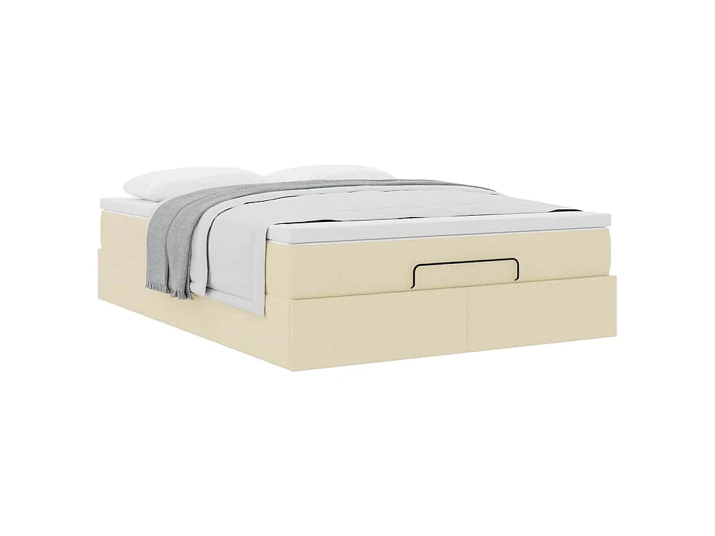 Cadre de lit ottoman avec matelas crème 140x200 cm tissu