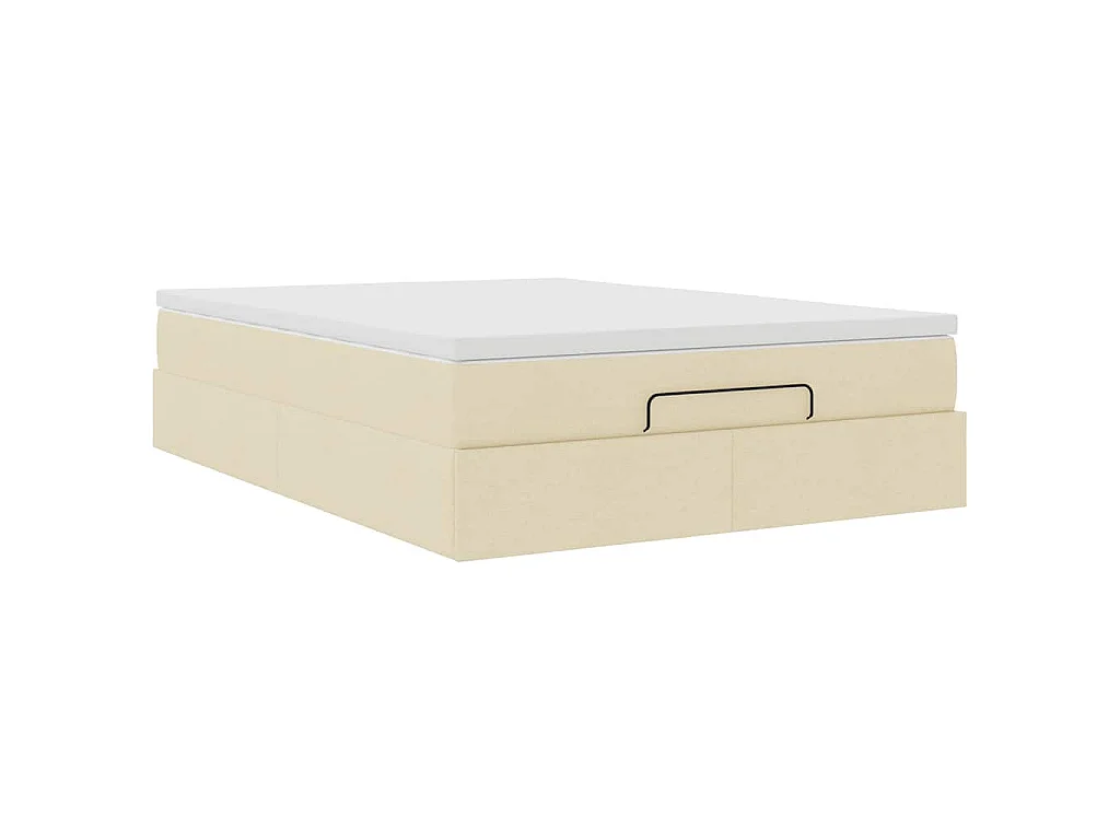 Cadre de lit ottoman avec matelas crème 140x200 cm tissu