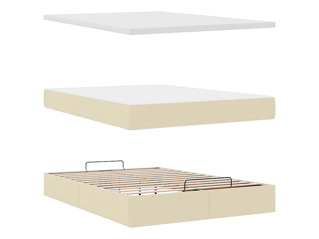 Cadre de lit ottoman avec matelas crème 140x200 cm tissu