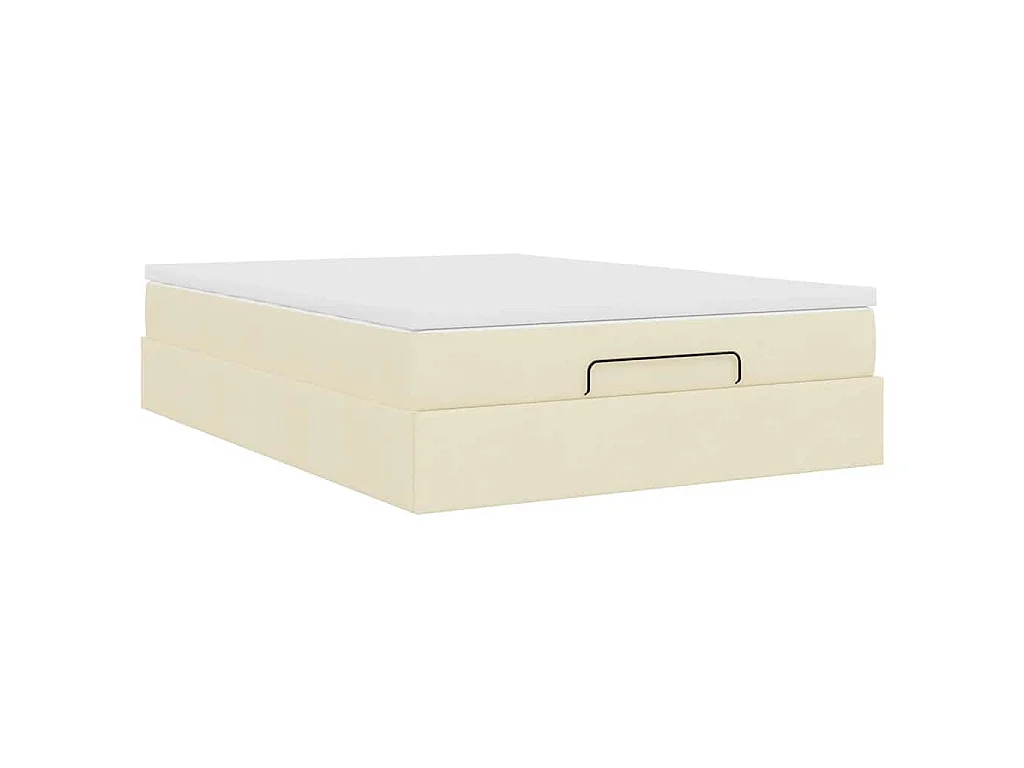 Cadre de lit ottoman avec matelas crème 140x200 cm tissu