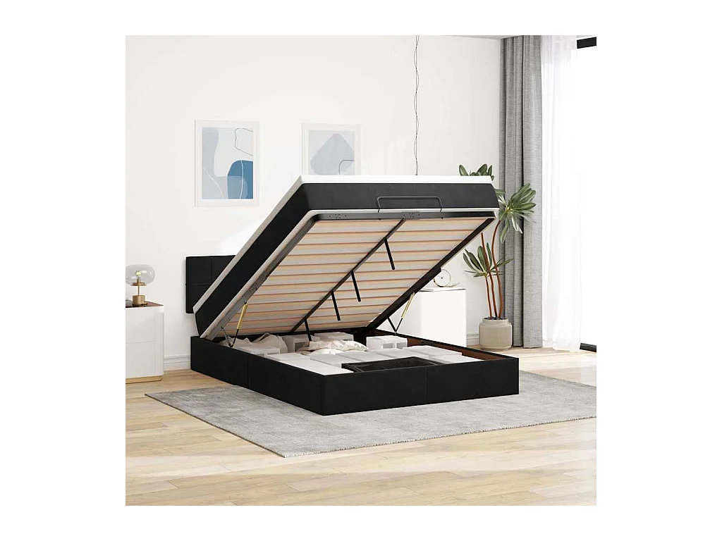 Cadre de lit ottoman avec matelas noir 140x190 cm velours