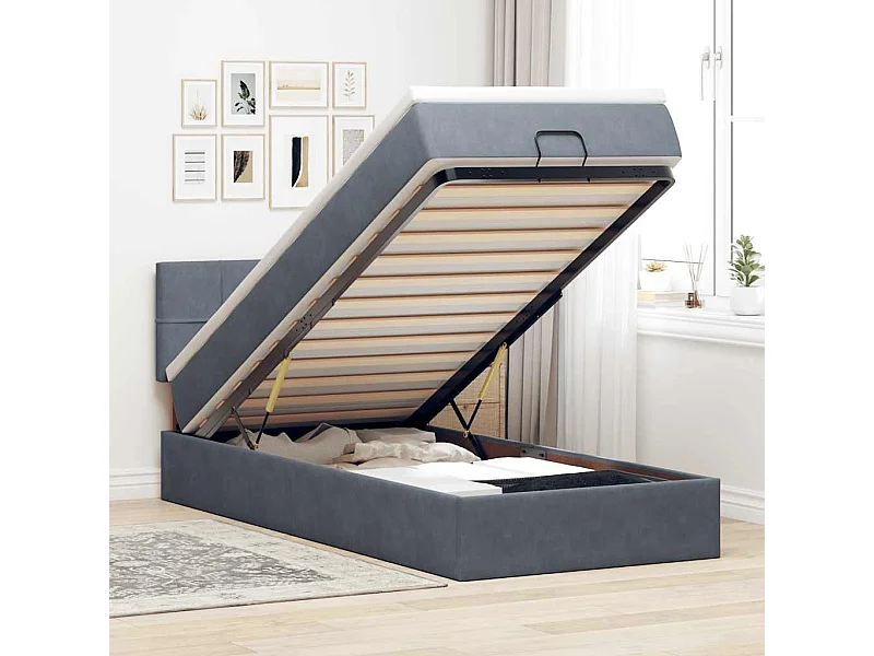 Ottoman bed met matras en LED's 90x200cm fluweel donkergrijs