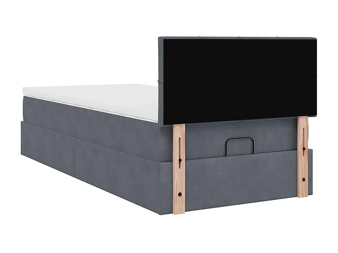 Cadre de lit ottoman et matelas gris foncé 90x200 cm velours