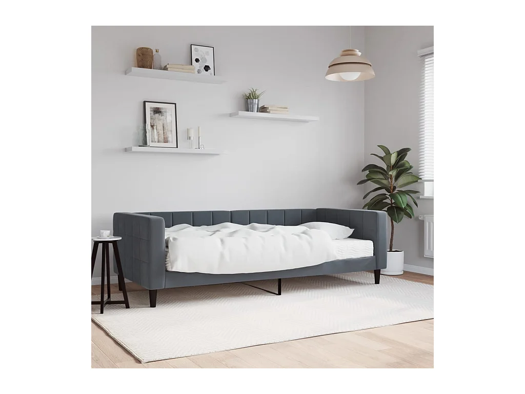 Tagesbett mit Matratze Dunkelgrau 90x190 cm Samt