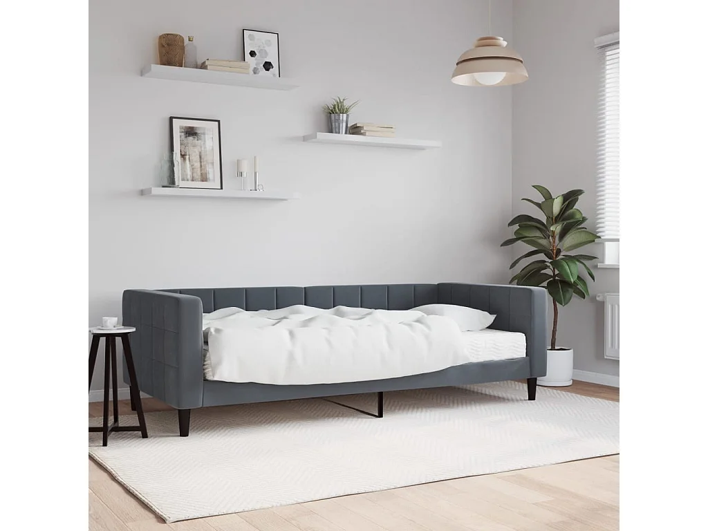 Lit de jour avec matelas gris foncé 90x190 cm velours