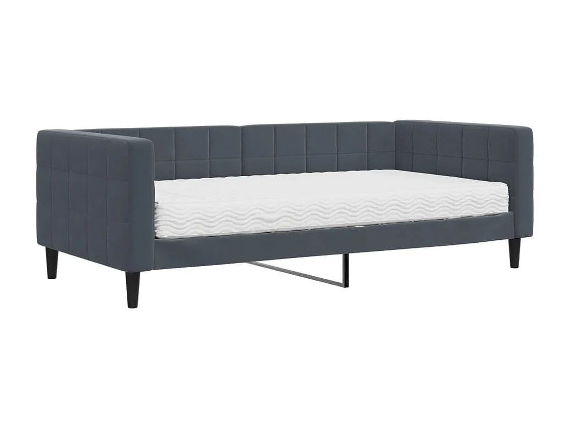 Lit de jour avec matelas gris foncé 90x190 cm velours