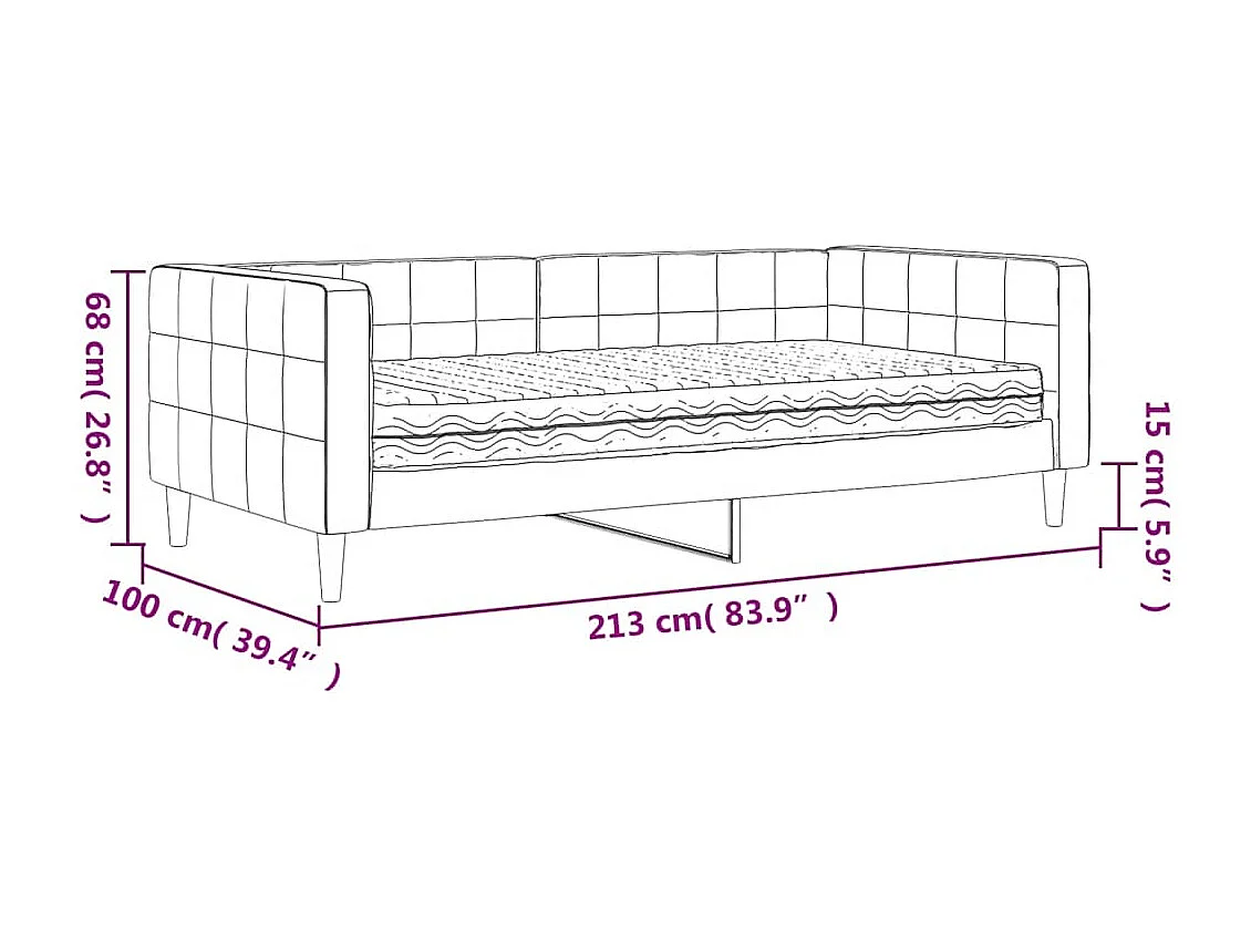 Lit de jour avec matelas gris foncé 90x190 cm velours