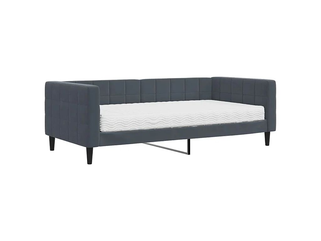 Lit de jour avec matelas gris foncé 90x190 cm velours