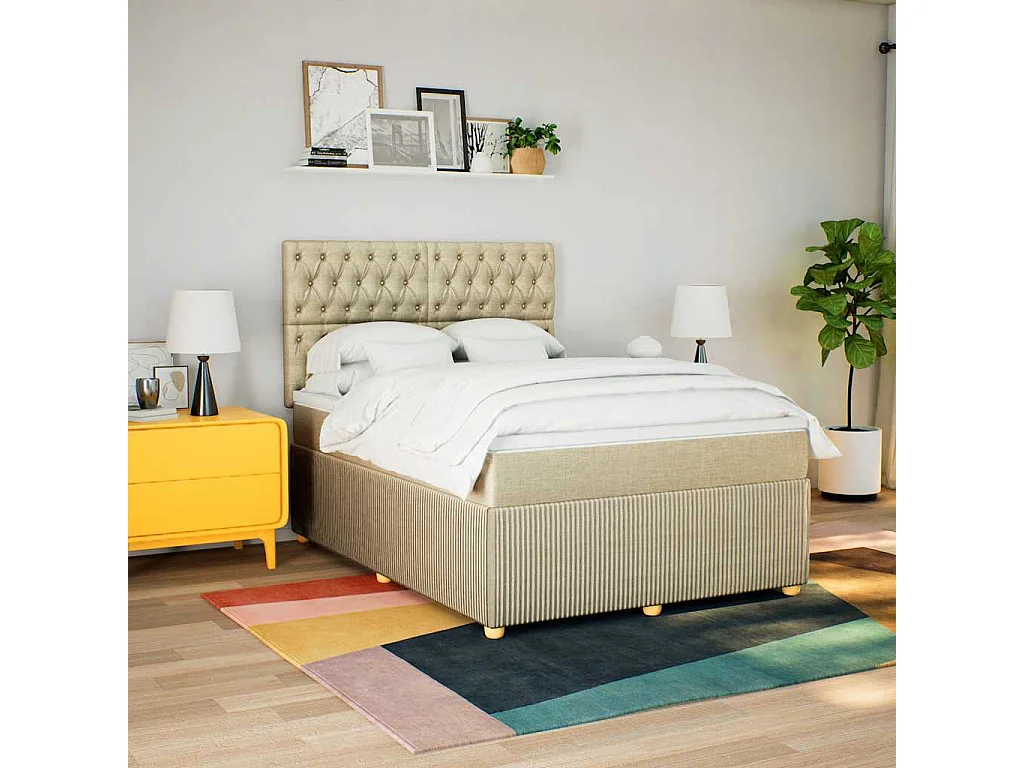 Sommier à lattes de lit avec matelas Crème 140x190 cm Tissu