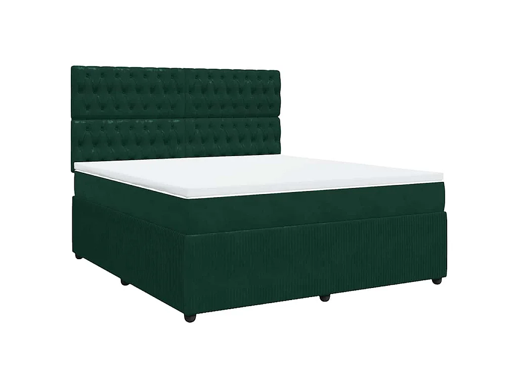 Cama box spring con colchón terciopelo verde oscuro 180x200 cm