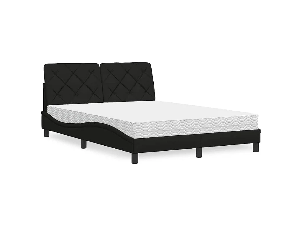 Letto con Materasso Nero 140x190 cm in Tessuto