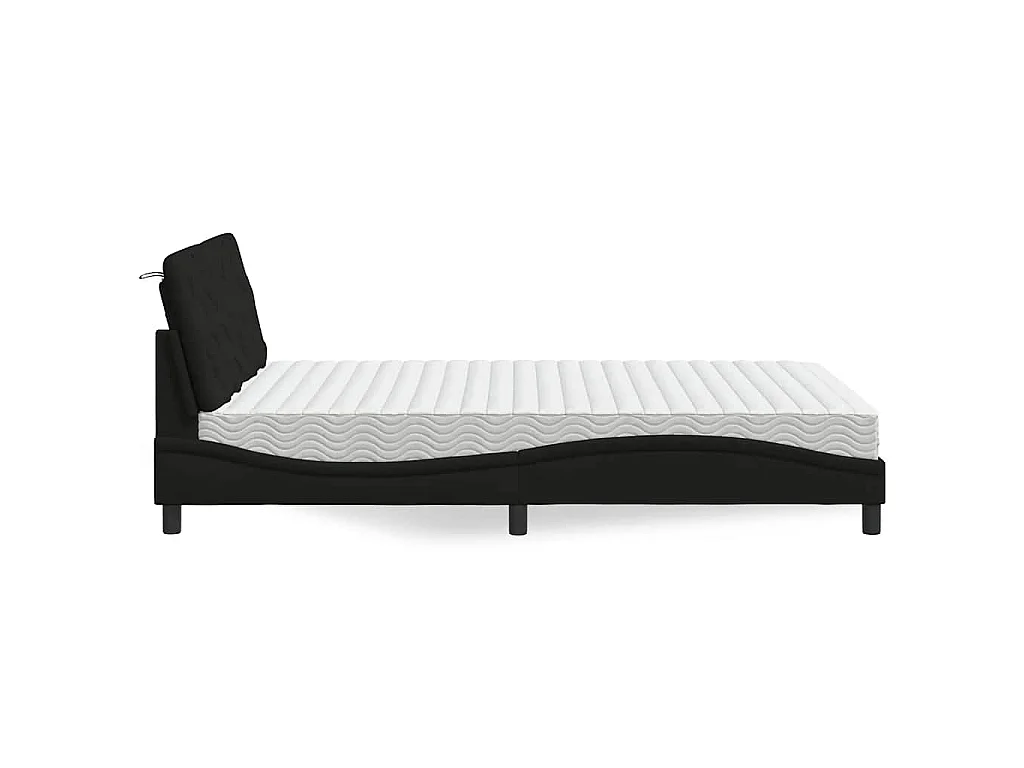 Letto con Materasso Nero 140x190 cm in Tessuto