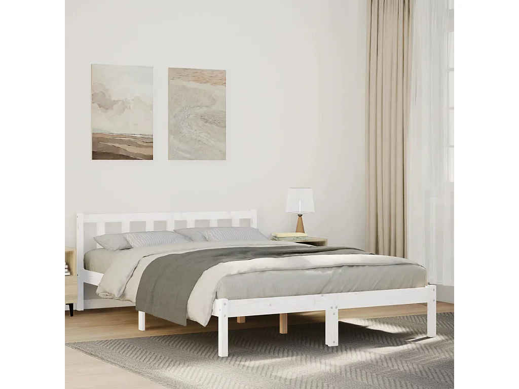 Cadre de lit extra long sans matelas 140x220 cm bois massif pin