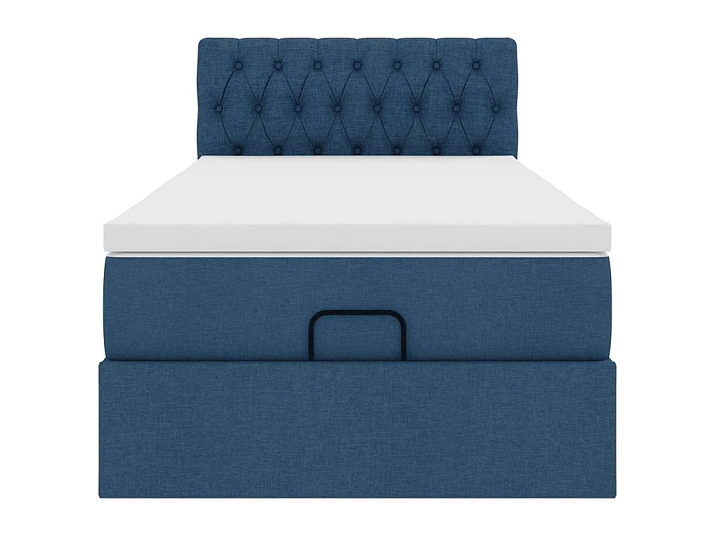 Lit ottoman avec matelas bleu 90x200 cm tissu